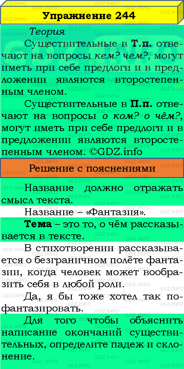 Фото подробного решения: Номер №244, Часть 1 из ГДЗ по Русскому языку 4 класс: Канакина В.П.