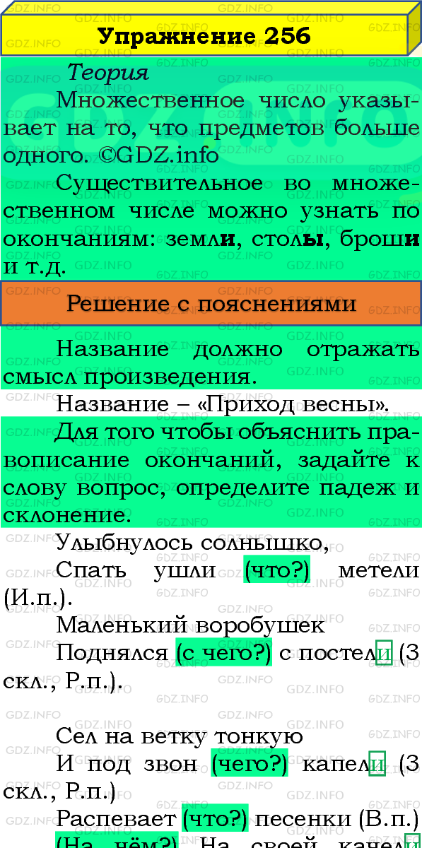 Фото подробного решения: Номер №256, Часть 1 из ГДЗ по Русскому языку 4 класс: Канакина В.П.