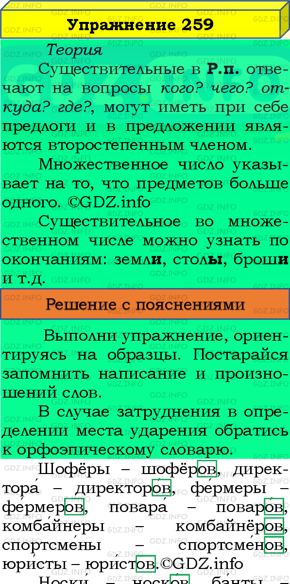 Фото подробного решения: Номер №259, Часть 1 из ГДЗ по Русскому языку 4 класс: Канакина В.П.