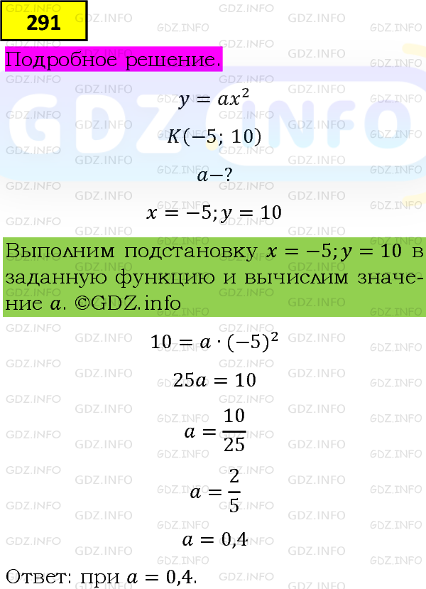 Фото подробного решения: Номер №291 из ГДЗ по Алгебре 9 класс: Мерзляк А.Г.