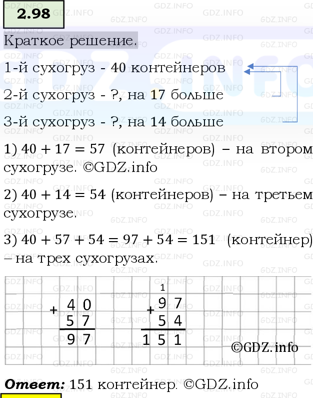 Фото решения 6: Номер №2.98, Часть 1 из ГДЗ по Математике 5 класс: Виленкин Н.Я. 2023г.