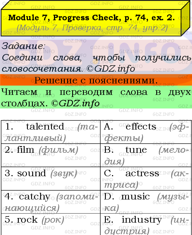 Фото подробного решения: Module 7, Страница 74, Номер 2 из ГДЗ по Английскому языку 7 класс: Ваулина (Учебник Spotlight)