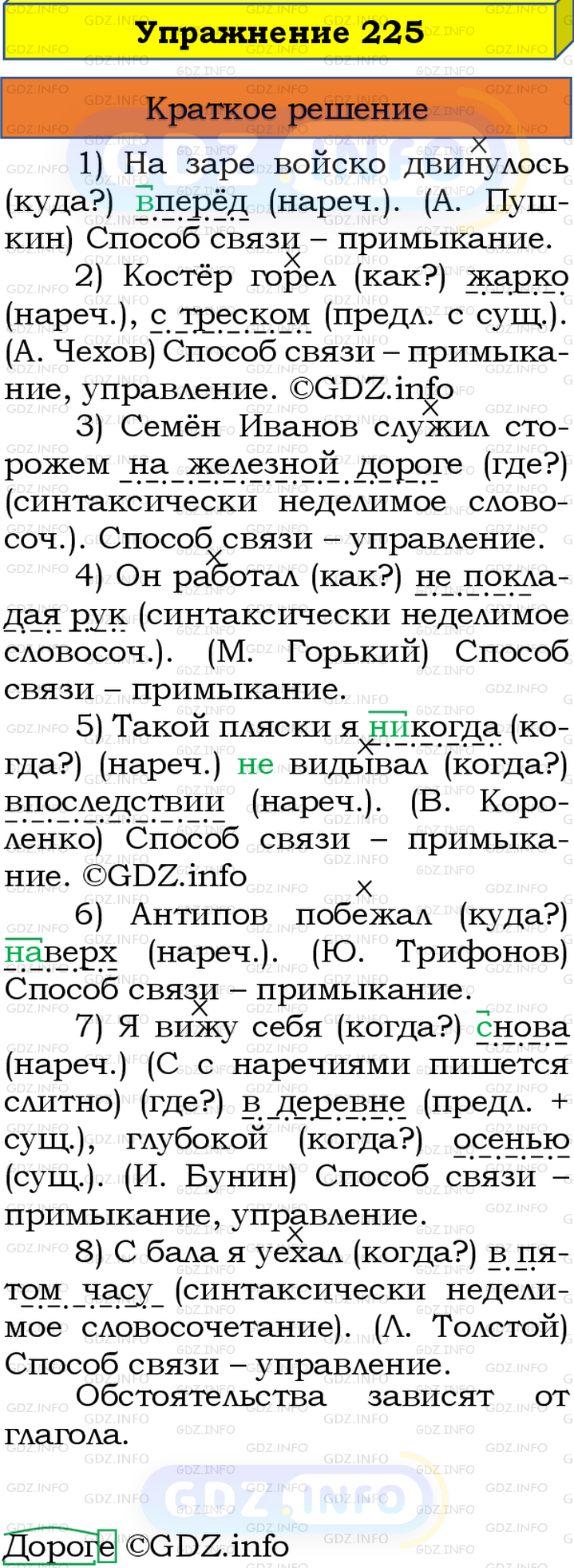 Номер №225 - ГДЗ по Русскому языку 8 класс: Бархударов С.Г.