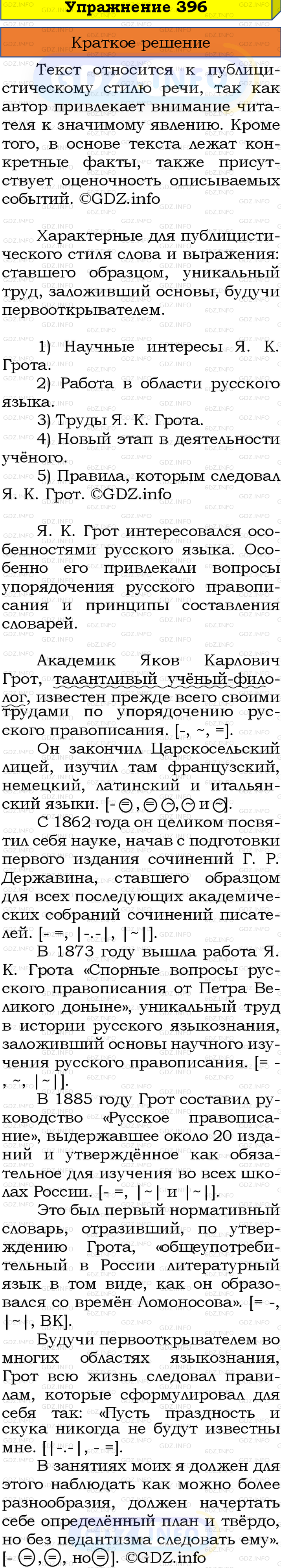 Номер №396 - ГДЗ по Русскому языку 8 класс: Бархударов С.Г.