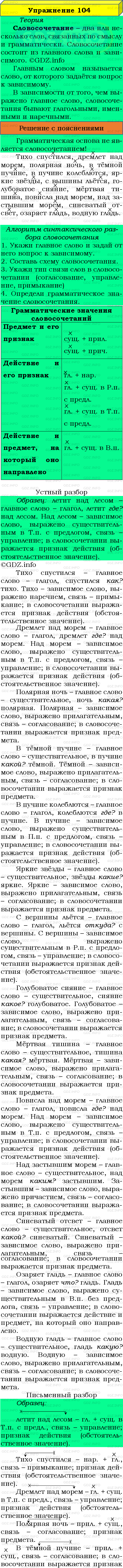 Фото подробного решения: Номер №104 из ГДЗ по Русскому языку 8 класс: Бархударов С.Г.