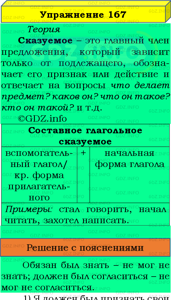 Фото подробного решения: Номер №167 из ГДЗ по Русскому языку 8 класс: Бархударов С.Г.