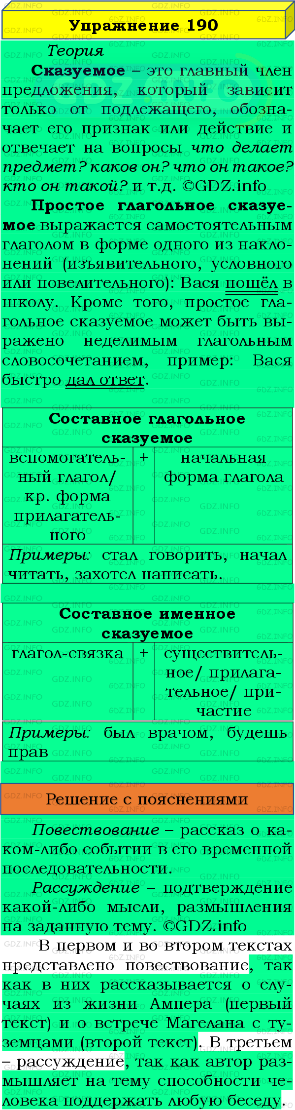Фото подробного решения: Номер №190 из ГДЗ по Русскому языку 8 класс: Бархударов С.Г.