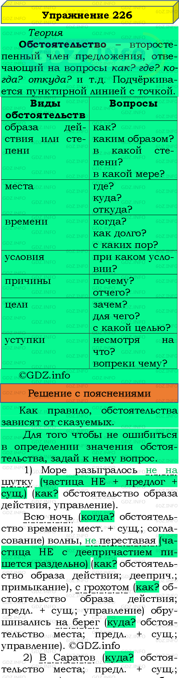 Фото подробного решения: Номер №226 из ГДЗ по Русскому языку 8 класс: Бархударов С.Г.
