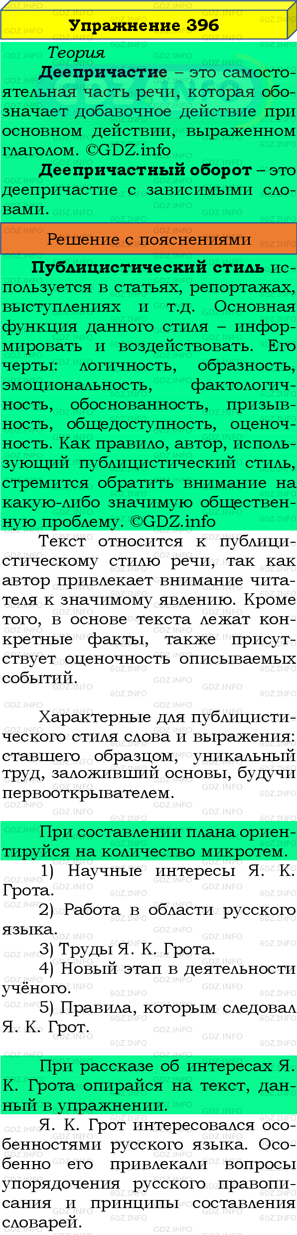 Фото подробного решения: Номер №396 из ГДЗ по Русскому языку 8 класс: Бархударов С.Г.