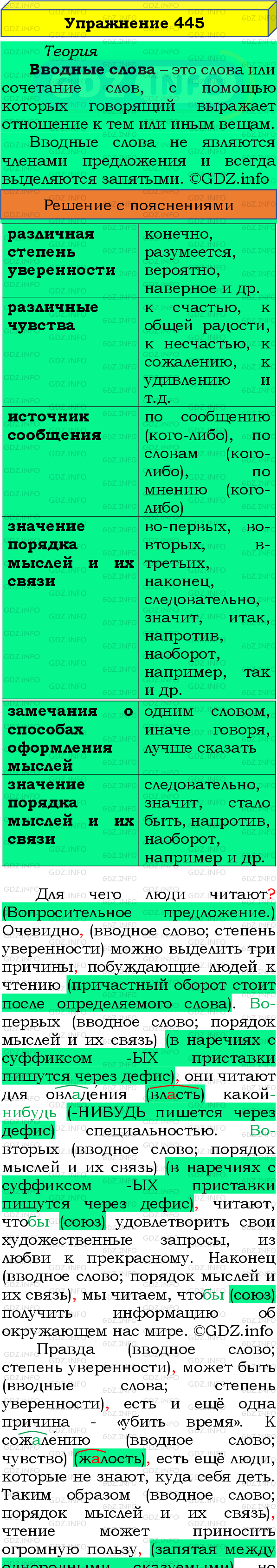 Номер №445 - ГДЗ по Русскому языку 8 класс: Бархударов С.Г.