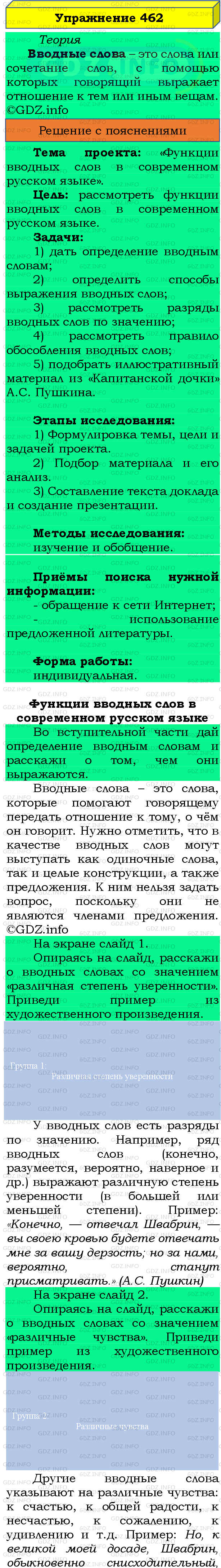 Фото подробного решения: Номер №462 из ГДЗ по Русскому языку 8 класс: Бархударов С.Г.