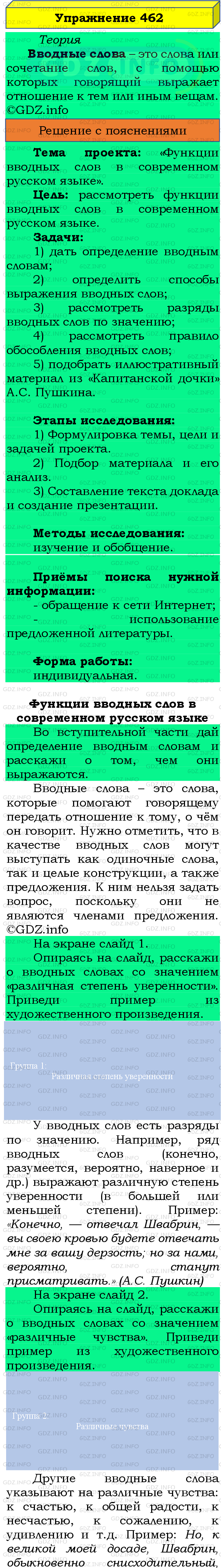 Номер №462 - ГДЗ по Русскому языку 8 класс: Бархударов С.Г.