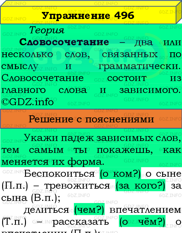Фото подробного решения: Номер №496 из ГДЗ по Русскому языку 8 класс: Бархударов С.Г.