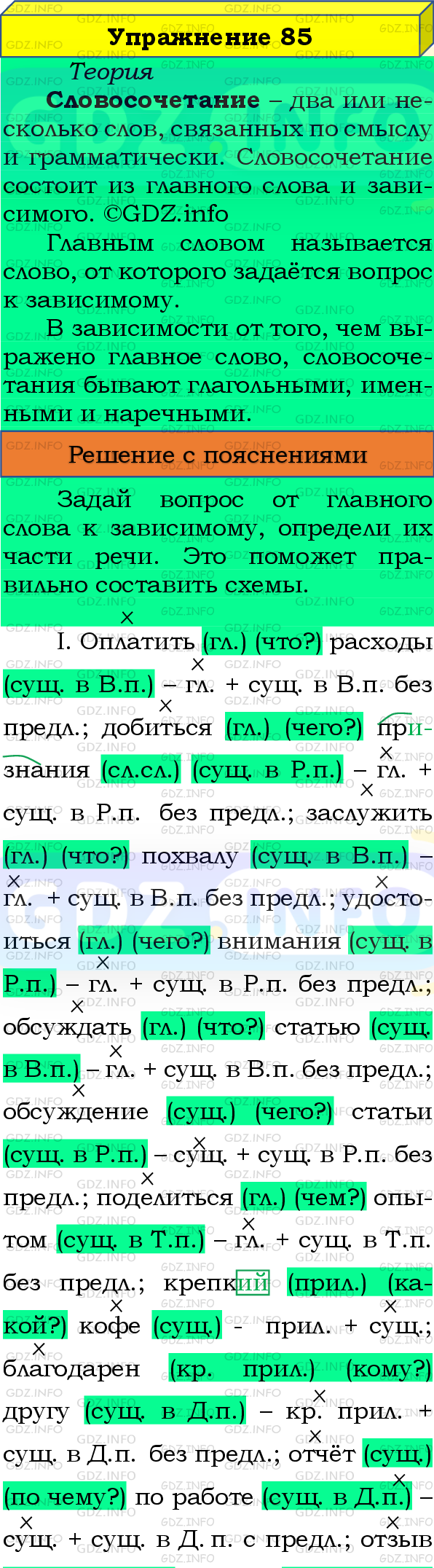 Фото подробного решения: Номер №85 из ГДЗ по Русскому языку 8 класс: Бархударов С.Г.