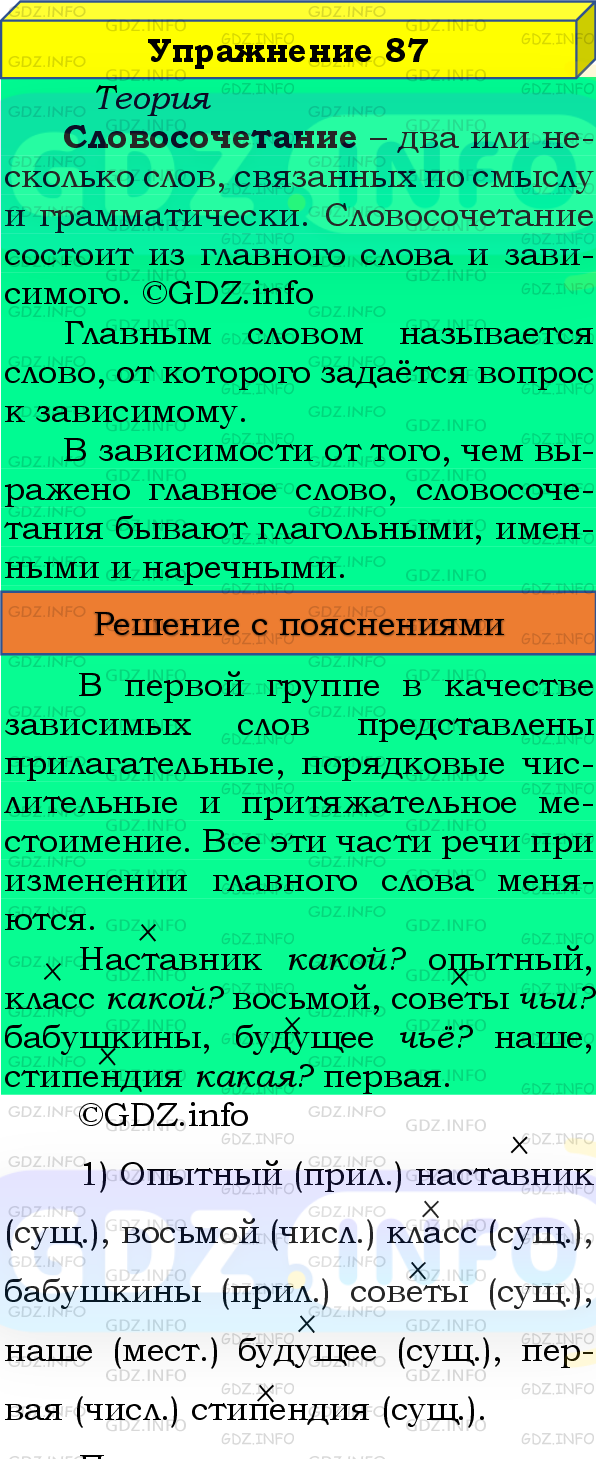 Фото подробного решения: Номер №87 из ГДЗ по Русскому языку 8 класс: Бархударов С.Г.