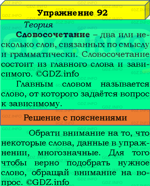 Фото подробного решения: Номер №92 из ГДЗ по Русскому языку 8 класс: Бархударов С.Г.