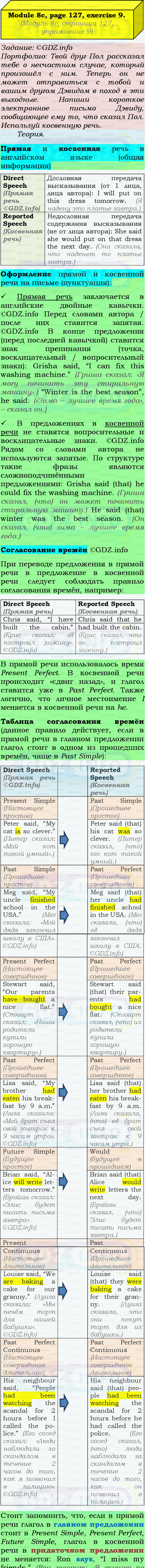 Фото подробного решения: Module 8, Страница 126-127, Номер 9 из ГДЗ по Английскому языку 9 класс: Ваулина (Учебник Spotlight)