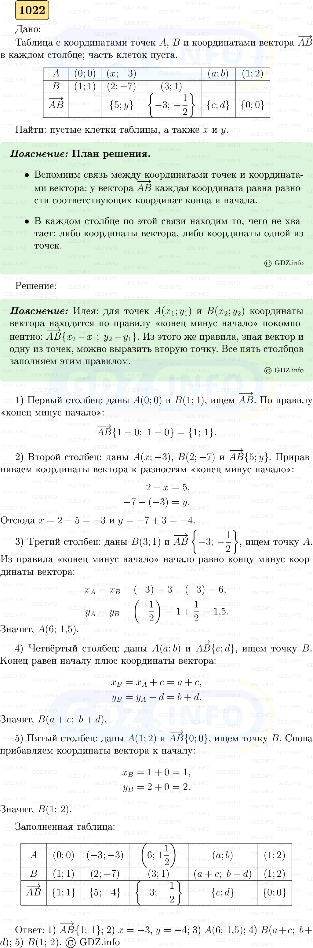 Фото решения 5: Номер №1022 из ГДЗ по Геометрии 7-9 класс: Атанасян Л.С. 2023г.