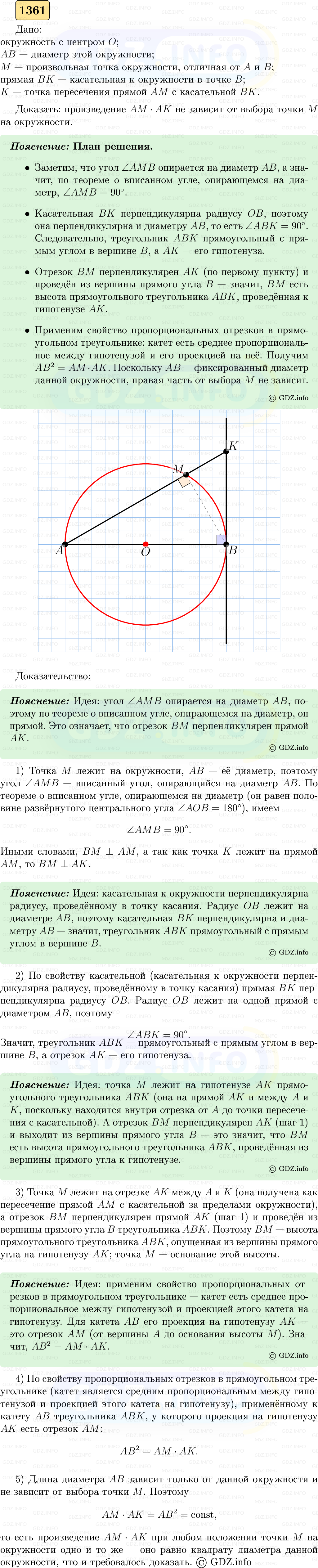 Фото решения 5: Номер №1361 из ГДЗ по Геометрии 7-9 класс: Атанасян Л.С. 2023г. Фото решения 5: Номер №1361 из ГДЗ по Геометрии 7-9 класс: Атанасян Л.С. 2023г.