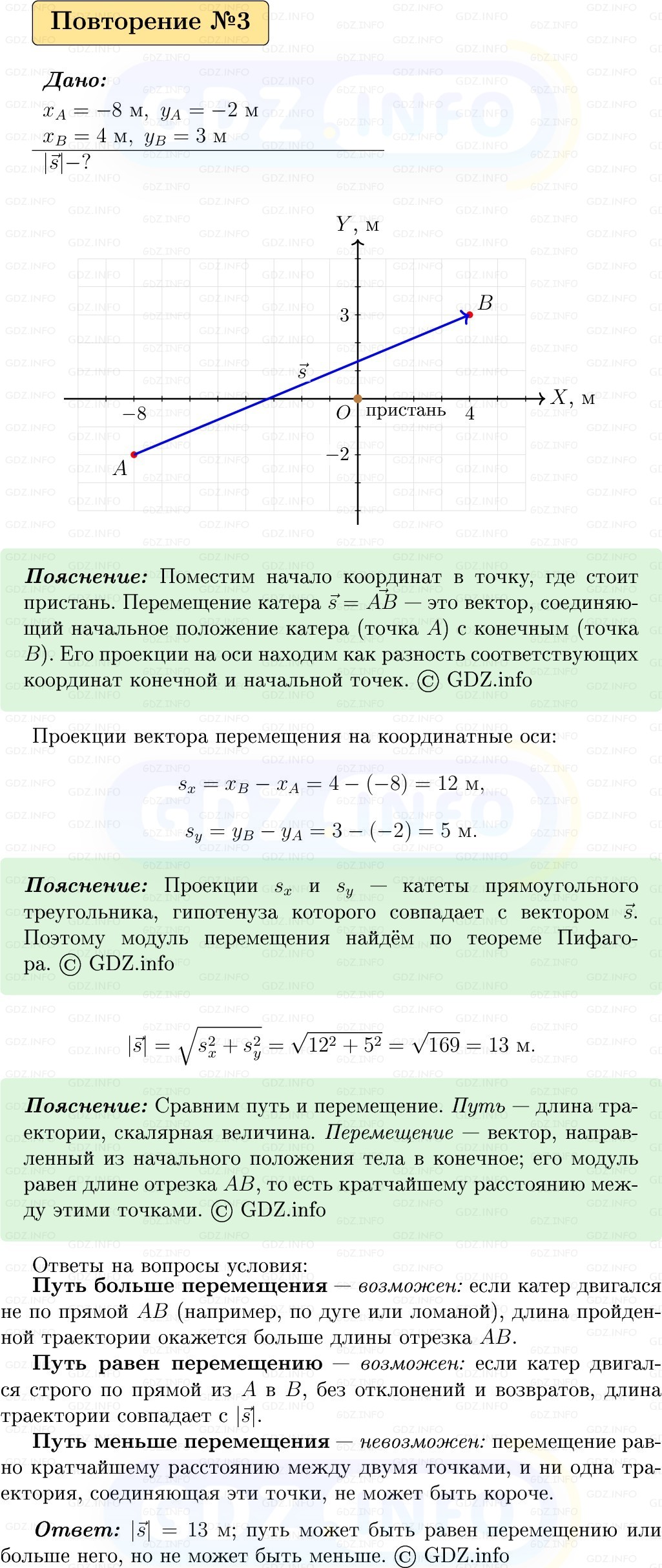 Фото решения 1: Задачи для повторения №3 из ГДЗ по Физике 9 класс: Пёрышкин, Иванов 2026г.