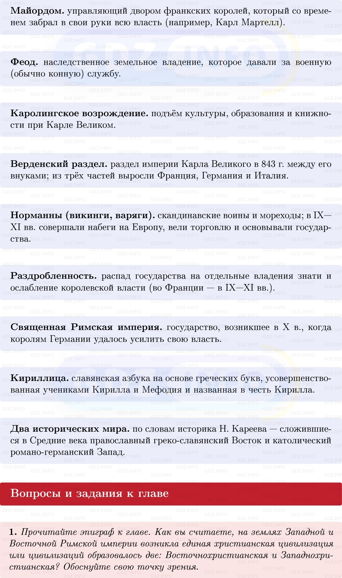 Фото решения 1: Итоги главы 1, Вопросы из ГДЗ по истории Средних веков 6 класс: Мединский, Чубарьян 2025г. (4) Фото решения 1: Итоги главы 1, Вопросы из ГДЗ по истории Средних веков 6 класс: Мединский, Чубарьян 2025г. (4)