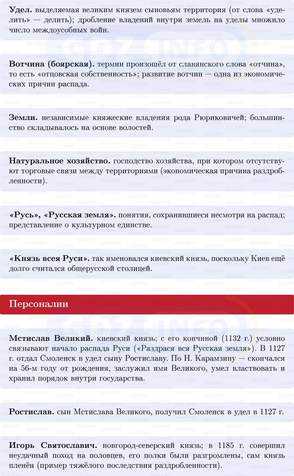 Фото решения 1: Политическая раздробленность Руси, Конспект из ГДЗ по Истории России 6 класс: Мединский, Торкунов 2025г. (2)