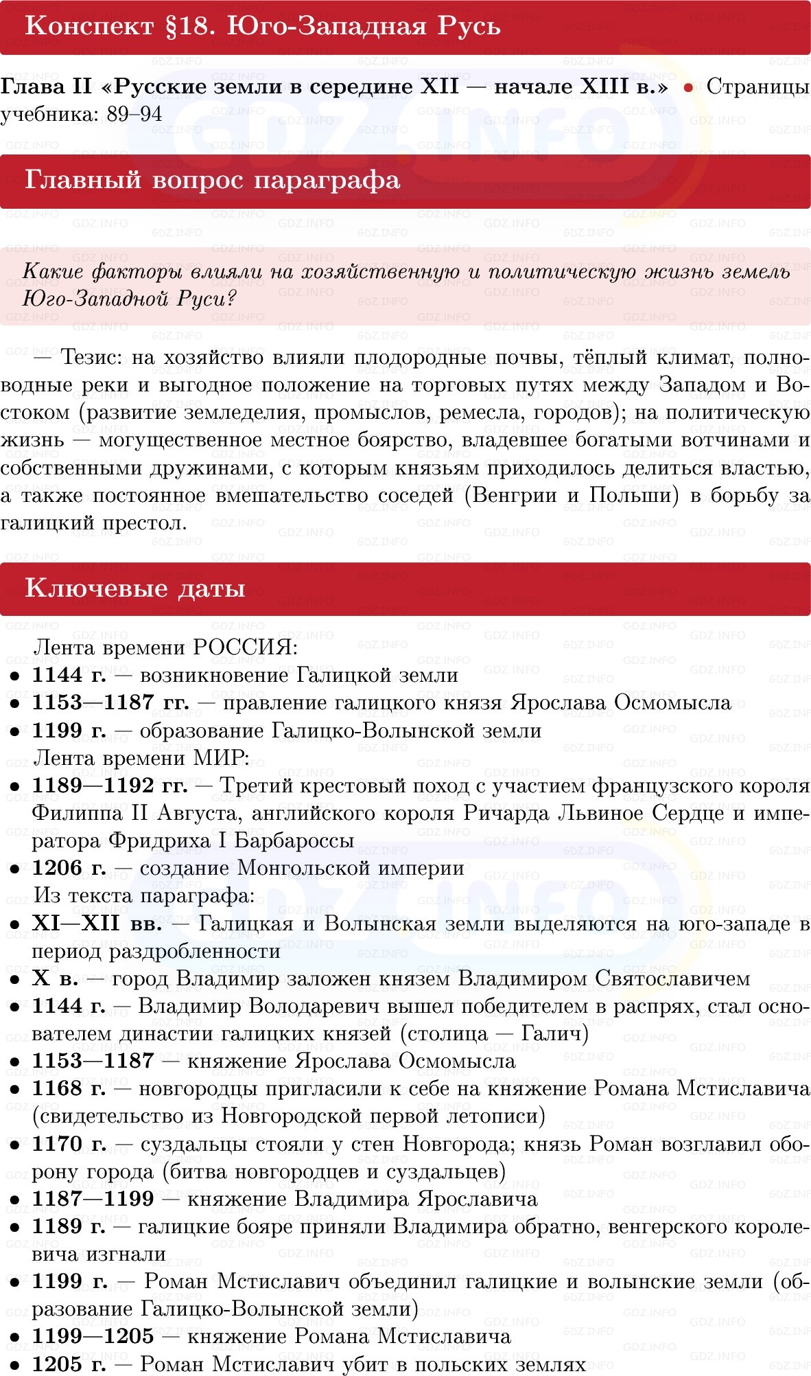 Фото решения 1: Юго-Западная Русь, Конспект из ГДЗ по Истории России 6 класс: Мединский, Торкунов 2025г.