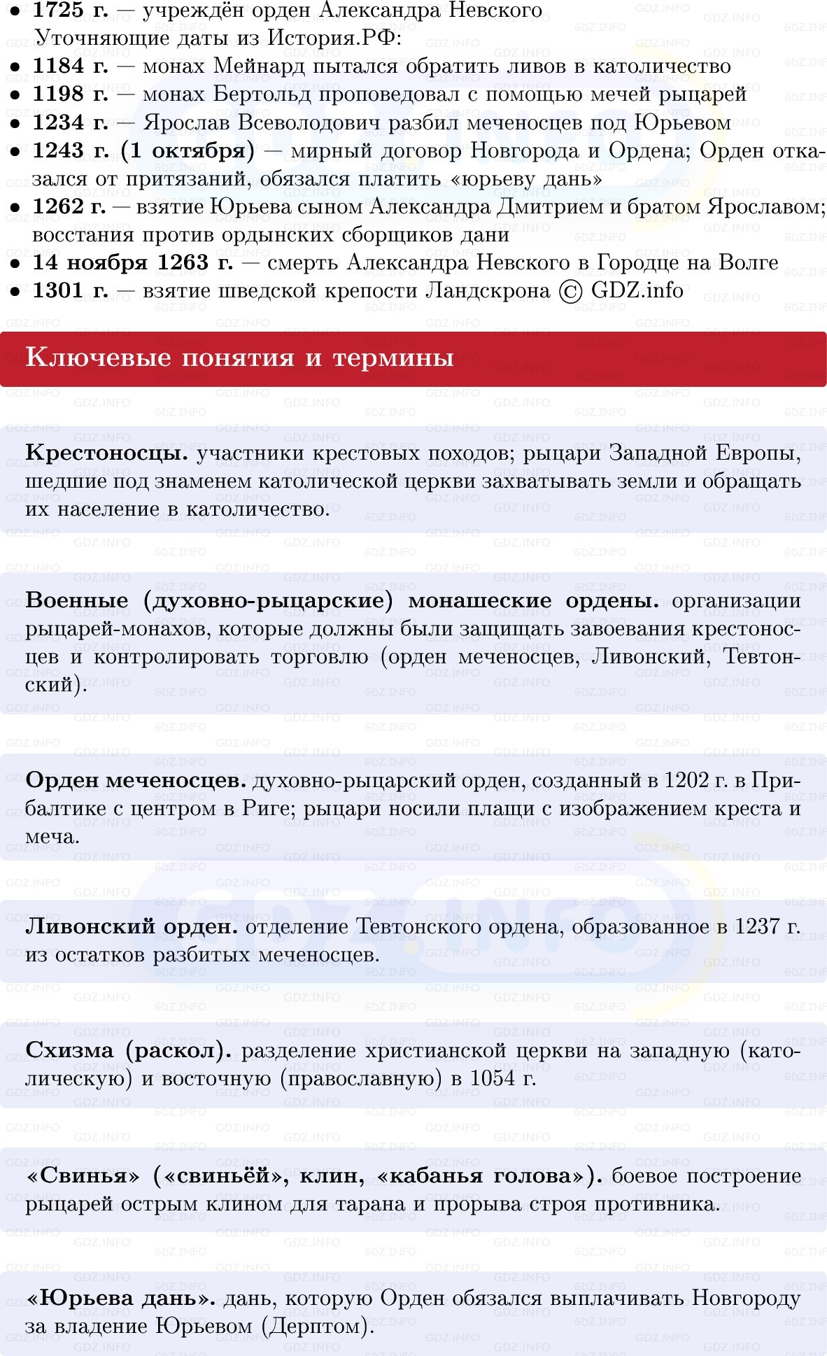 Фото решения 1: Отражение агрессии с запада, Конспект из ГДЗ по Истории России 6 класс: Мединский, Торкунов 2025г. (2)