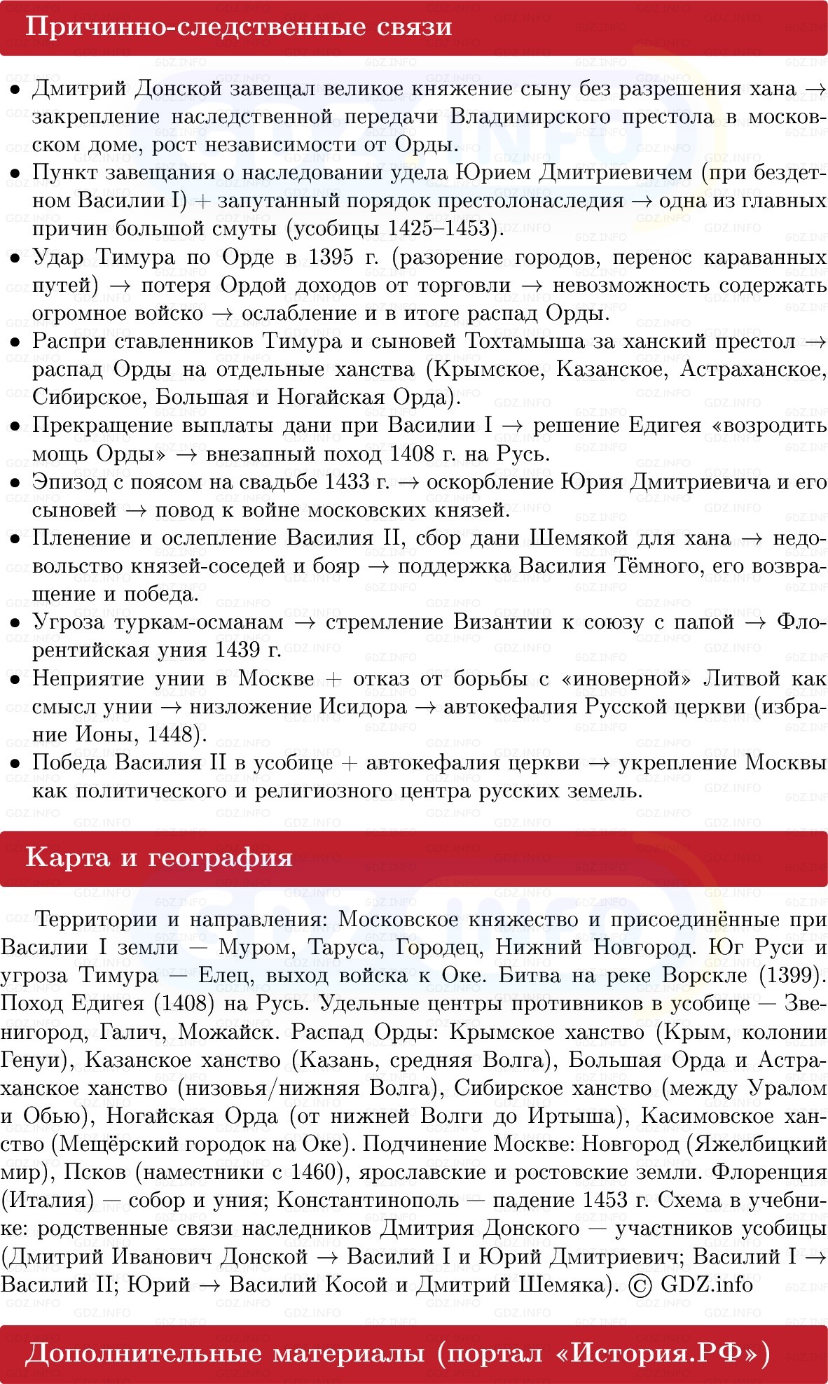 Фото решения 1: Московское княжество в конце XIV — первой половине XV в, Конспект из ГДЗ по Истории России 6 класс: Мединский, Торкунов 2025г. (7)