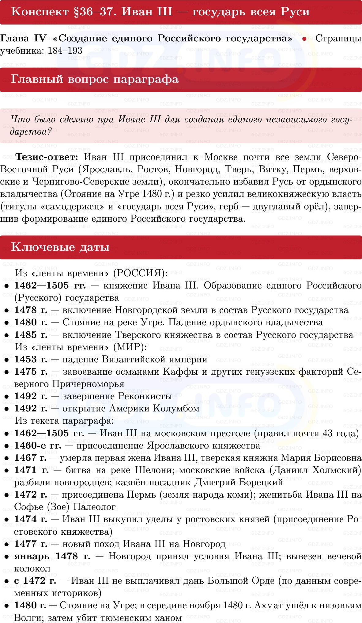 Фото решения 1: Иван III — государь всея Руси, Конспект из ГДЗ по Истории России 6 класс: Мединский, Торкунов 2025г.