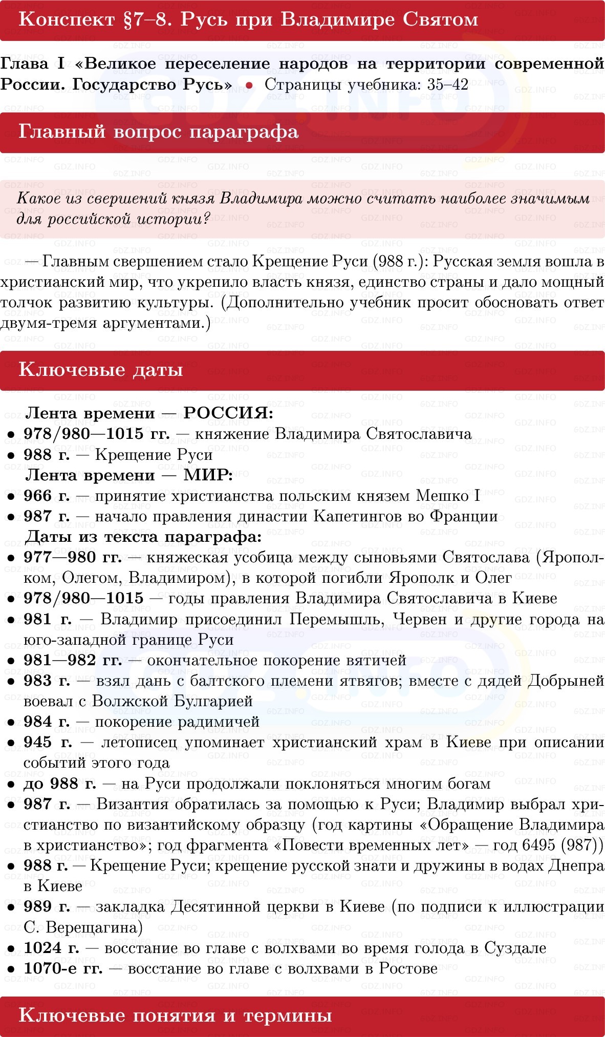 Фото решения 1: Русь при Владимире Святом, Конспект из ГДЗ по Истории России 6 класс: Мединский, Торкунов 2025г.