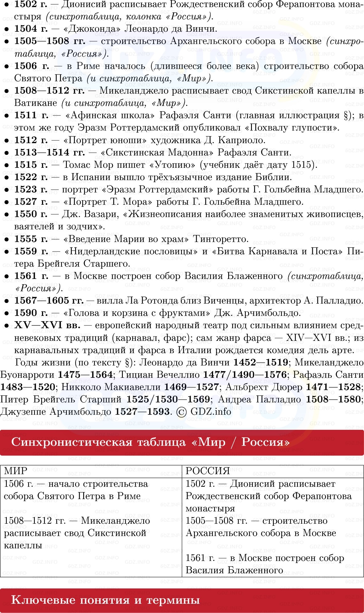 Фото решения 1: Культура эпохи Возрождения, Конспект из ГДЗ по Всеобщей истории 7 класс: Мединский, Чубарьян 2025г. (2)
