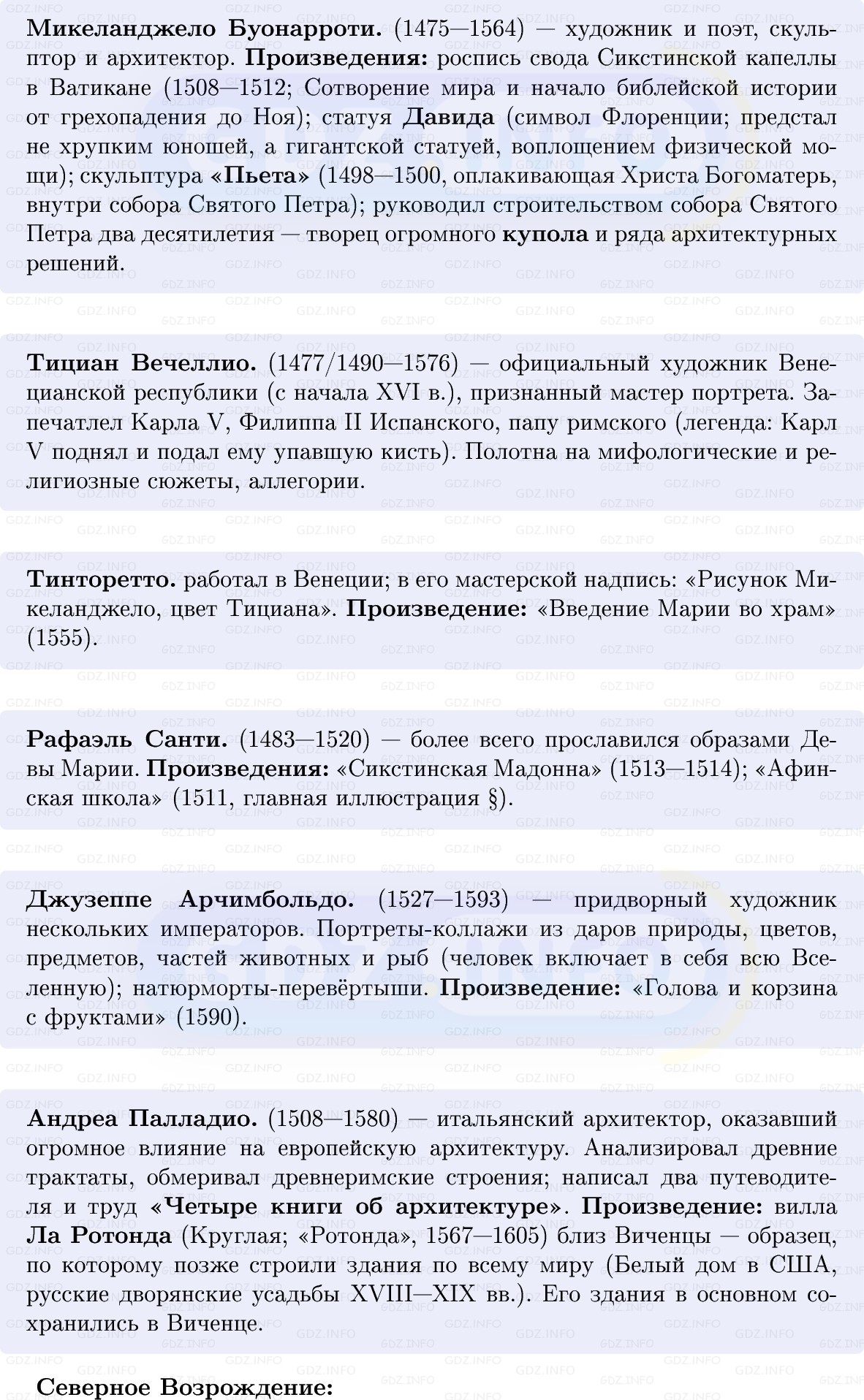 Фото решения 1: Культура эпохи Возрождения, Конспект из ГДЗ по Всеобщей истории 7 класс: Мединский, Чубарьян 2025г. (5)