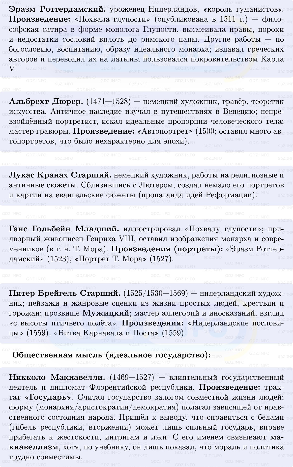 Фото решения 1: Культура эпохи Возрождения, Конспект из ГДЗ по Всеобщей истории 7 класс: Мединский, Чубарьян 2025г. (6)