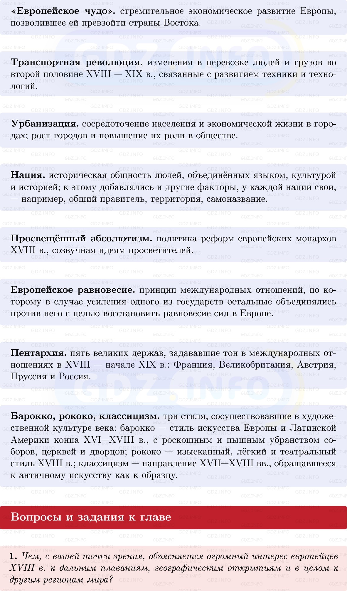 Фото решения 1: Итоги главы 1, Вопросы из ГДЗ по Всеобщей истории 8 класс: Мединский, Чубарьян 2025г. (5)