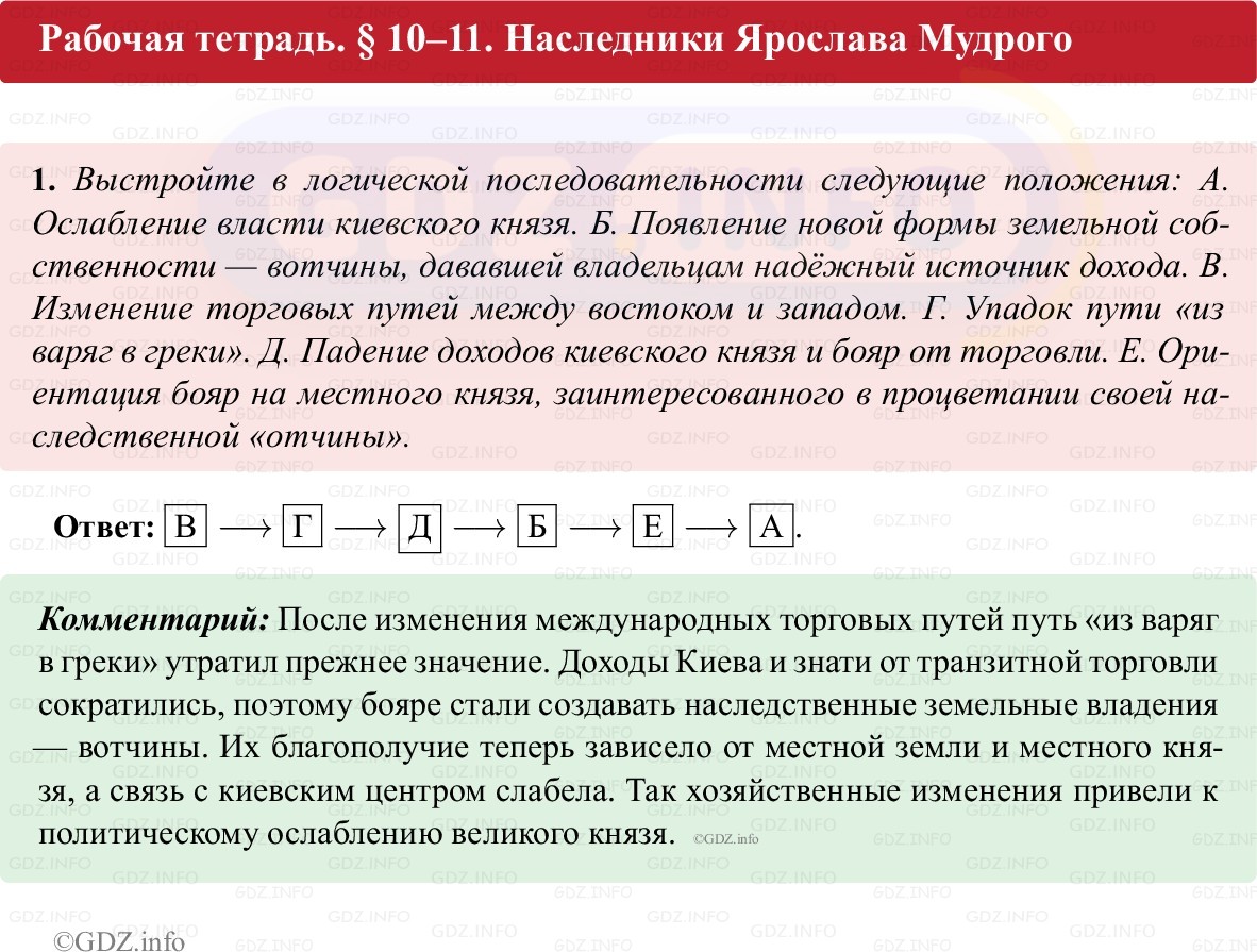 Фото решения 1: Параграф 10-11, Номер 1 из ГДЗ по истории России 6 класс: Клоков В.А., Андреев И.Л. (рабочая тетрадь) 2025г. Фото решения 1: Параграф 10-11, Номер 1 из ГДЗ по истории России 6 класс: Клоков В.А., Андреев И.Л. (рабочая тетрадь) 2025г.