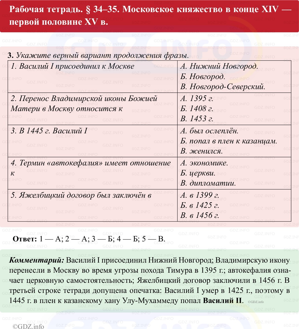 Фото решения 1: Параграф 34-35, Номер 3 из ГДЗ по истории России 6 класс: Клоков В.А., Андреев И.Л. (рабочая тетрадь) 2025г.