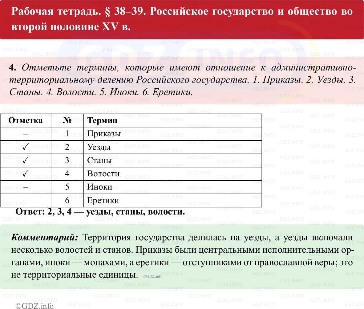 Фото решения 1: Параграф 38-39, Номер 4 из ГДЗ по истории России 6 класс: Клоков В.А., Андреев И.Л. (рабочая тетрадь) 2025г.