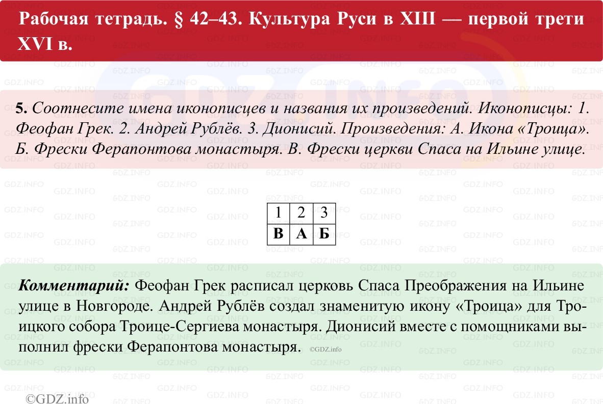 Фото решения 1: Параграф 42-43, Номер 5 из ГДЗ по истории России 6 класс: Клоков В.А., Андреев И.Л. (рабочая тетрадь) 2025г.
