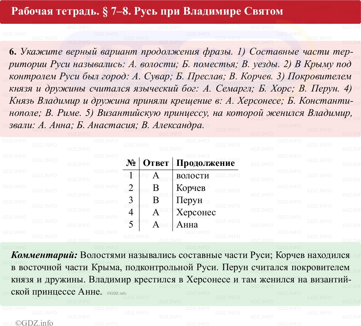 Фото решения 1: Параграф 7-8, Номер 6 из ГДЗ по истории России 6 класс: Клоков В.А., Андреев И.Л. (рабочая тетрадь) 2025г. Фото решения 1: Параграф 7-8, Номер 6 из ГДЗ по истории России 6 класс: Клоков В.А., Андреев И.Л. (рабочая тетрадь) 2025г.
