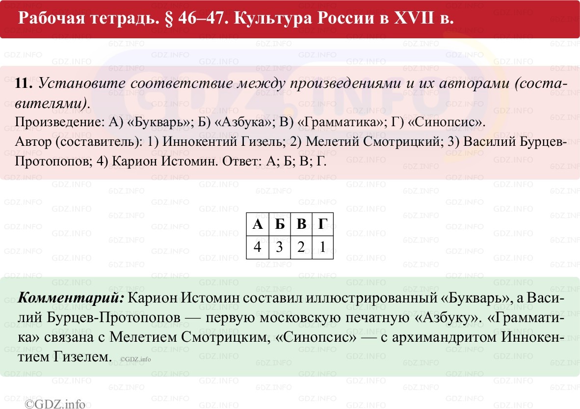 Фото решения 1: Параграф 46-47, Номер 11 из ГДЗ по истории России 7 класс: Пазин Р.В., Андреев И.Л. (рабочая тетрадь) 2025г.