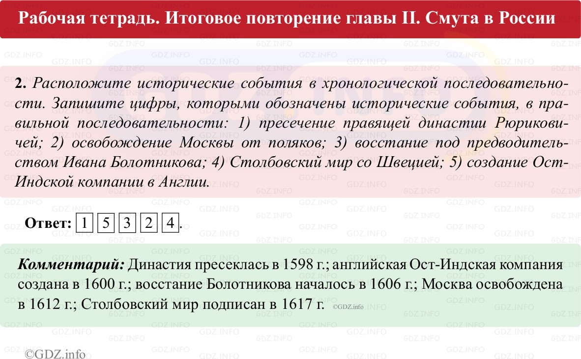 Фото решения 1: Итоги главы 2, Номер 2 из ГДЗ по истории России 7 класс: Пазин Р.В., Андреев И.Л. (рабочая тетрадь) 2025г. Фото решения 1: Итоги главы 2, Номер 2 из ГДЗ по истории России 7 класс: Пазин Р.В., Андреев И.Л. (рабочая тетрадь) 2025г.