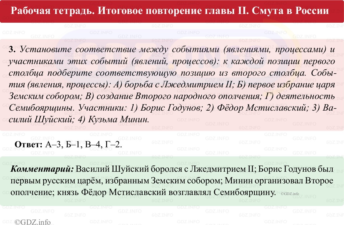 Фото решения 1: Итоги главы 2, Номер 3 из ГДЗ по истории России 7 класс: Пазин Р.В., Андреев И.Л. (рабочая тетрадь) 2025г. Фото решения 1: Итоги главы 2, Номер 3 из ГДЗ по истории России 7 класс: Пазин Р.В., Андреев И.Л. (рабочая тетрадь) 2025г.