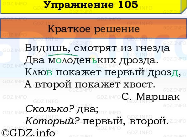 Фото решения 1: Номер №105, Часть 1 из ГДЗ по Русскому языку 3 класс: Канакина В.П. 2019г. Фото решения 1: Номер №105, Часть 1 из ГДЗ по Русскому языку 3 класс: Канакина В.П. 2019г.