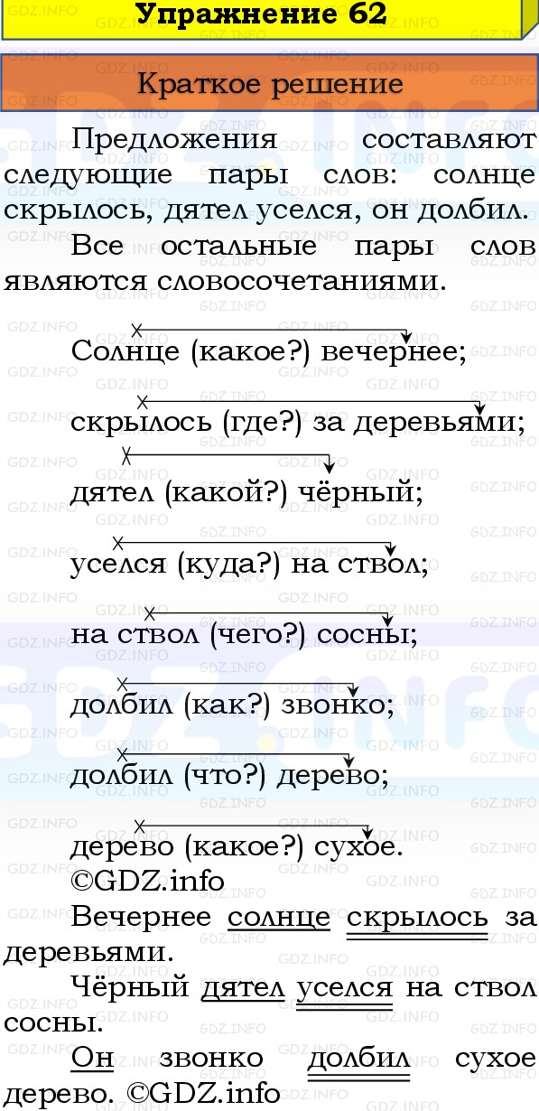 Фото решения 1: Номер №62, Часть 1 из ГДЗ по Русскому языку 3 класс: Канакина В.П. 2019г. Фото решения 1: Номер №62, Часть 1 из ГДЗ по Русскому языку 3 класс: Канакина В.П. 2019г.