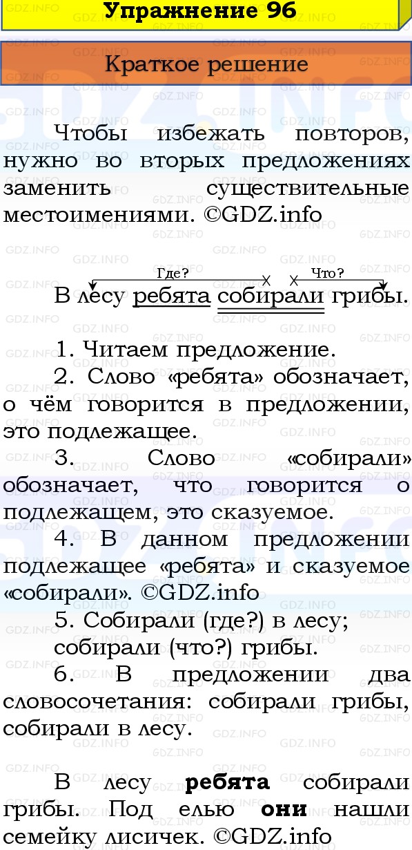 Фото решения 1: Номер №96, Часть 1 из ГДЗ по Русскому языку 3 класс: Канакина В.П. 2019г.