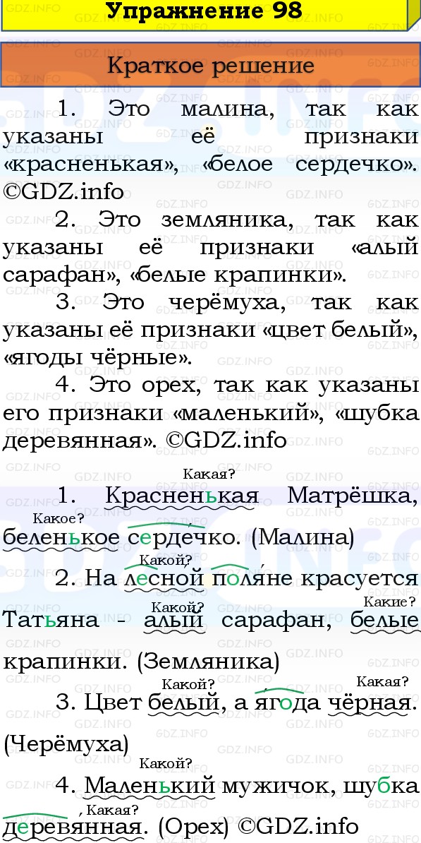 Фото решения 1: Номер №98, Часть 1 из ГДЗ по Русскому языку 3 класс: Канакина В.П. 2019г. Фото решения 1: Номер №98, Часть 1 из ГДЗ по Русскому языку 3 класс: Канакина В.П. 2019г.