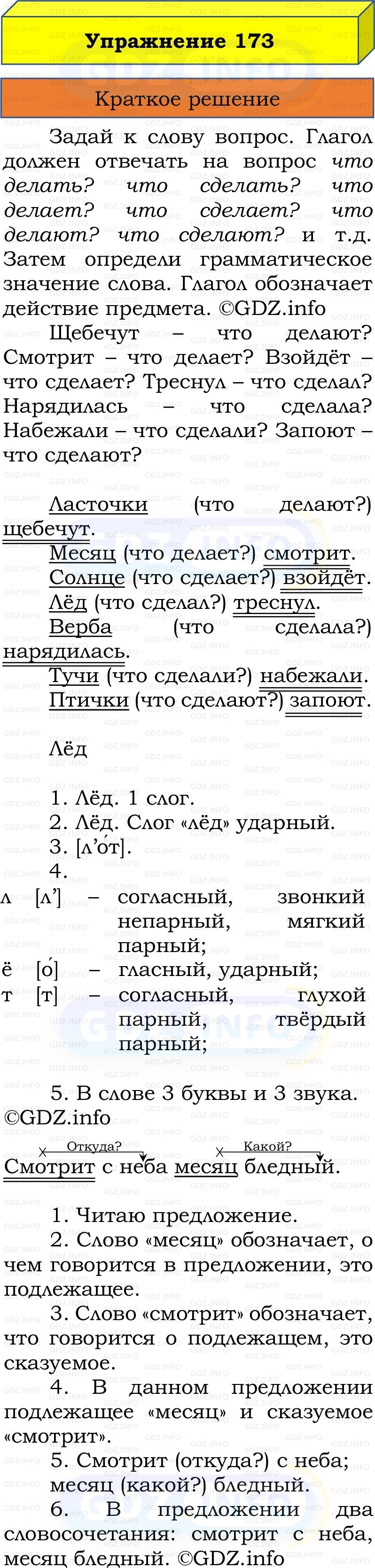 Фото решения 1: Номер №173, Часть 2 из ГДЗ по Русскому языку 3 класс: Канакина В.П. 2019г.