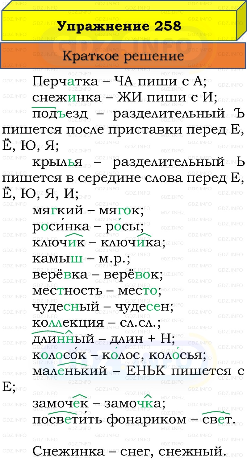 Фото решения 1: Номер №258, Часть 2 из ГДЗ по Русскому языку 3 класс: Канакина В.П. 2019г.
