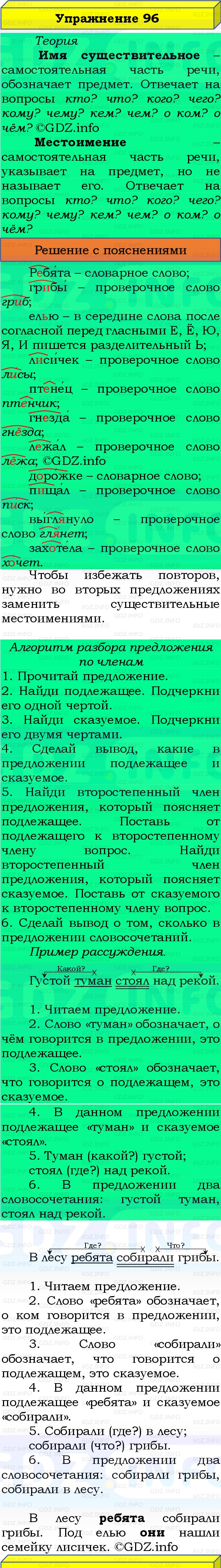 Фото решения 3: Номер №96, Часть 1 из ГДЗ по Русскому языку 3 класс: Канакина В.П. 2019г.